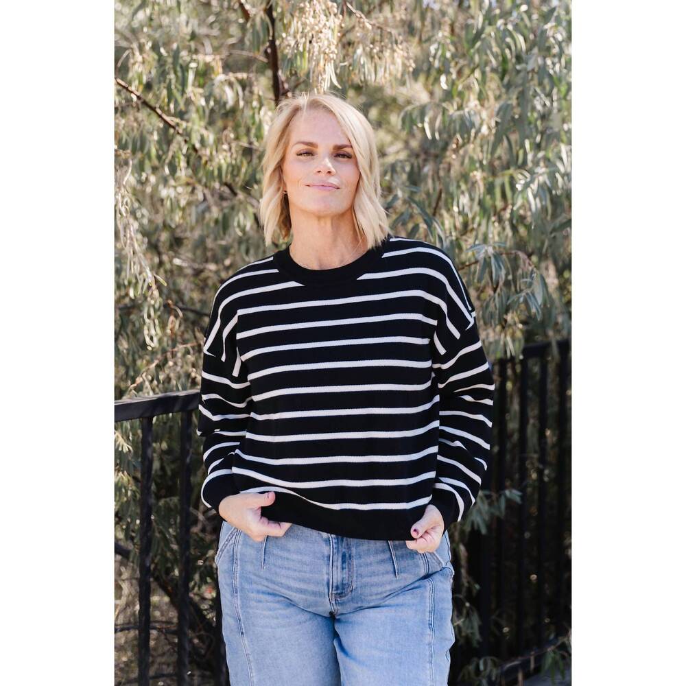 NEW MIKAROSE ralphie striped sweater in black